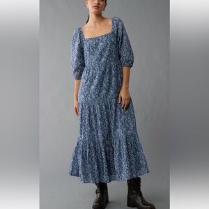 NWT AE Puff Sleeve Tiered Midi Dress